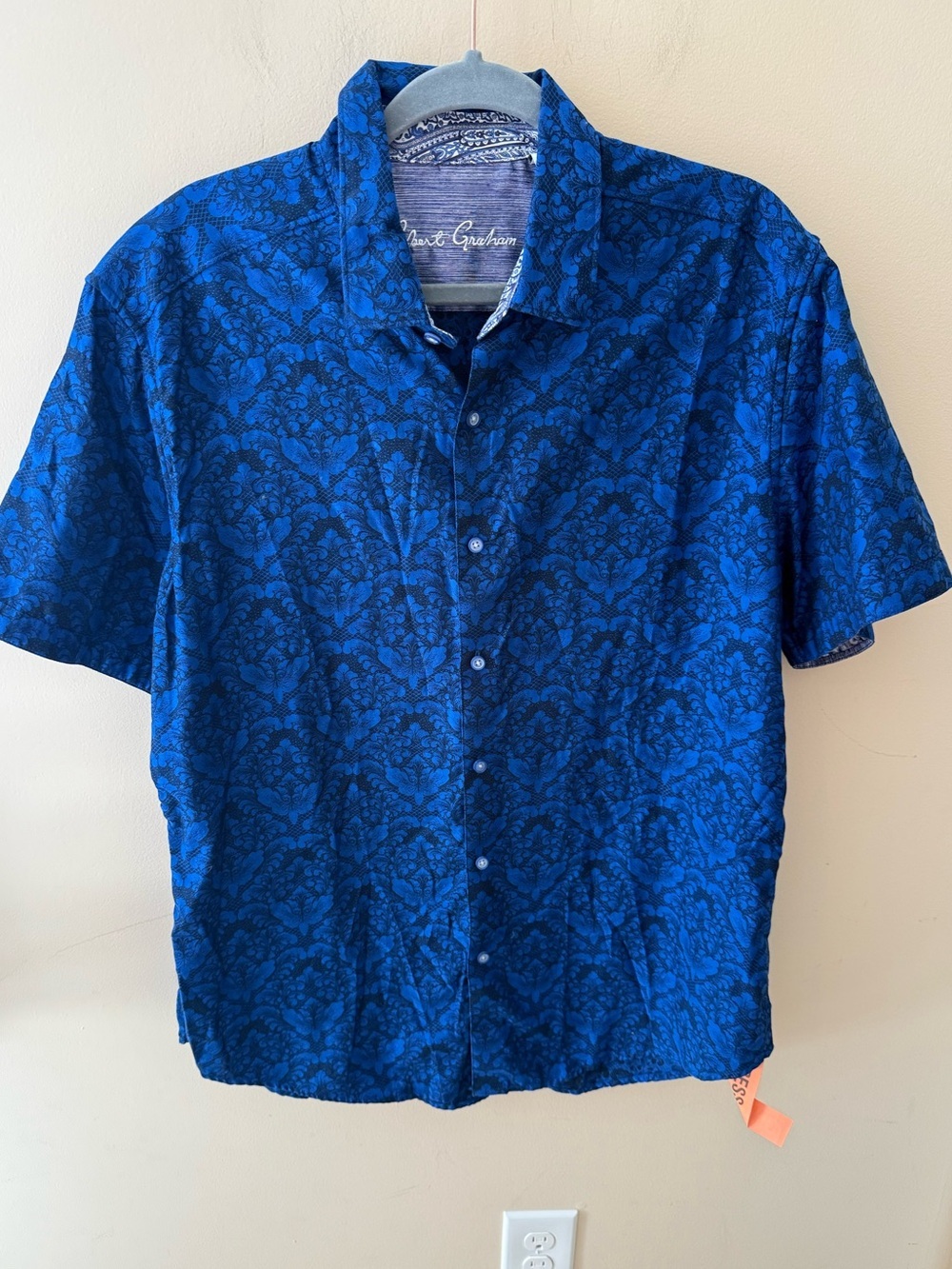 Robert Graham Bayview Short Sleeve Blue Button Up Shirt Classic Fit size XL